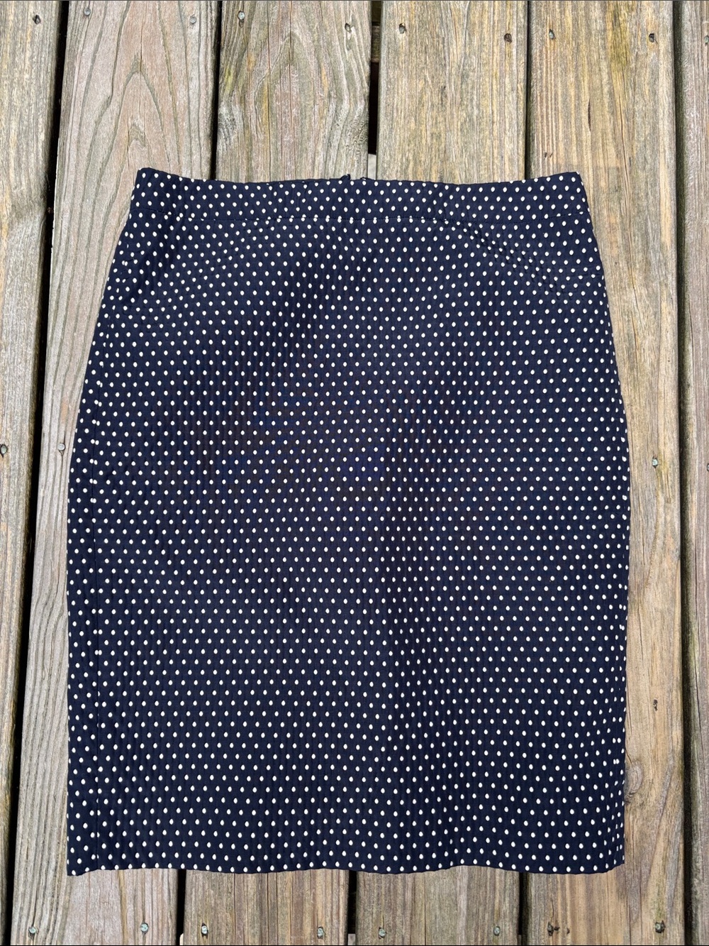 J CREW Navy Jacquard Polka Dot No.2 Preppy Chic Office Siren Pencil Skirt Size 8